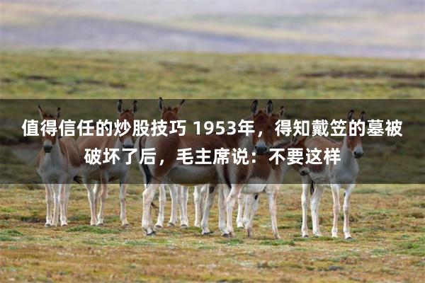 值得信任的炒股技巧 1953年，得知戴笠的墓被破坏了后，毛主席说：不要这样