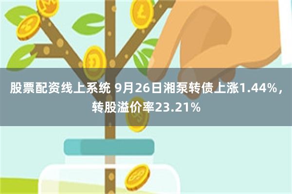 股票配资线上系统 9月26日湘泵转债上涨1.44%，转股溢价率23.21%